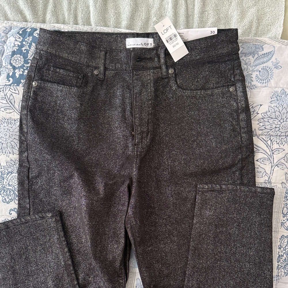 LOFT Women's Metallic Charcoal Skinny Jeans - Black/Gray Sparkle
